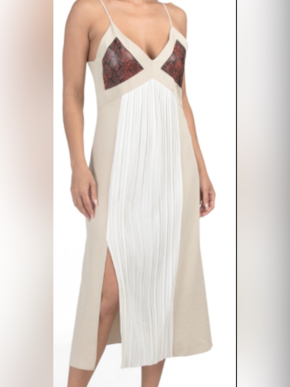 Zara Combined Midi Dress- Cream/Ecru Slip w/ Contrast Snake Print Bodice: M - Picture 7 of 10